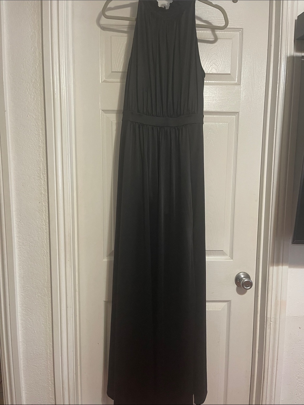 Sleeveless Black Maxi Dress with Gathered Bodice